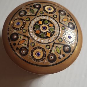 Antique Hutsul Polish hand-painted and inlaid wooden trinket box (or kasetka)